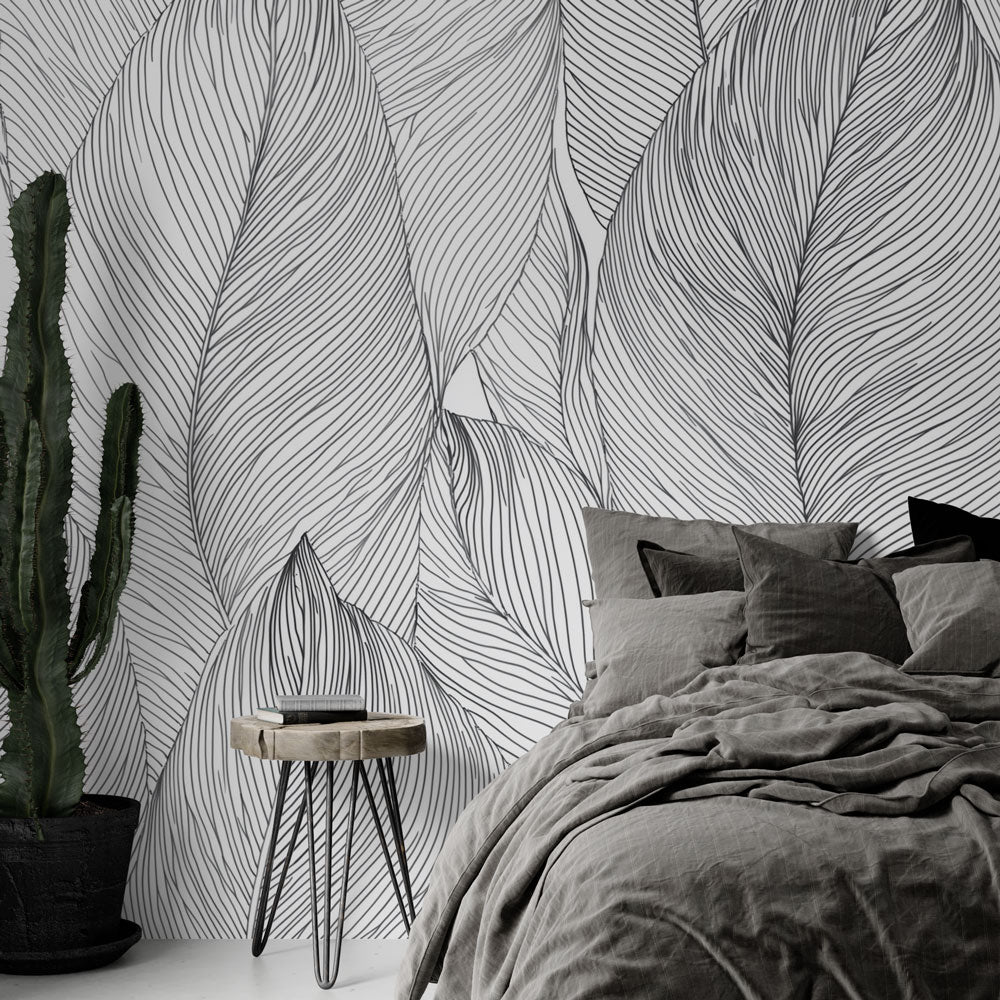 Graphic Leaf Wallpaper | Black and White Foliage Design