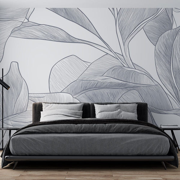 Linear Leaves Wallpaper | Delicate Contour Wall Mural