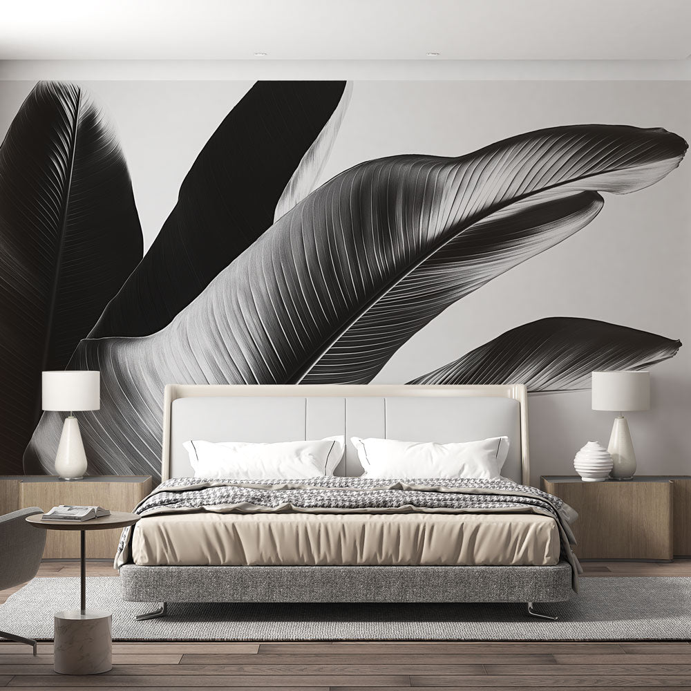 Black and White Leaves Wallpaper | Stylised Foliage on Light