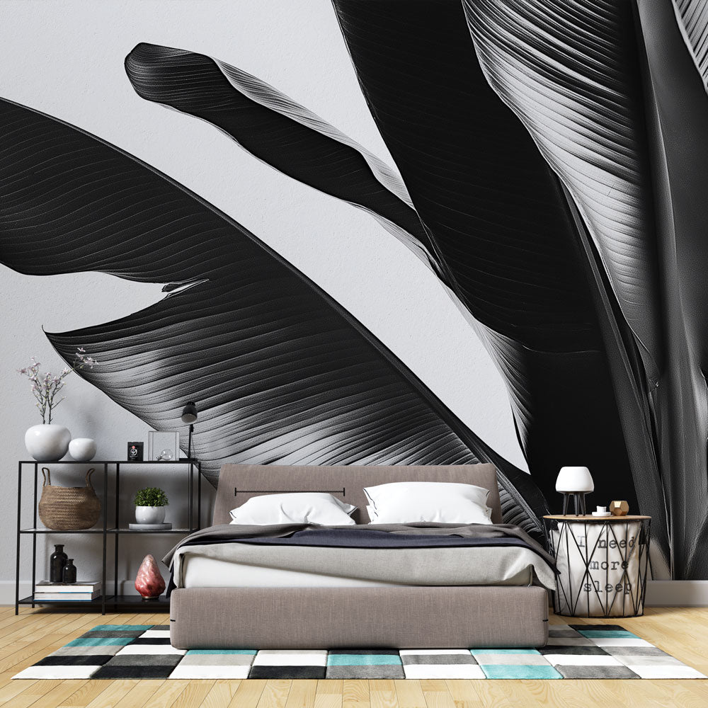 Black Leaves Wallpaper | Elegant Foliage on White