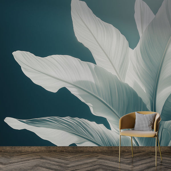 Teal Large Tropical Leaf Wallpaper | Green Wall Mural