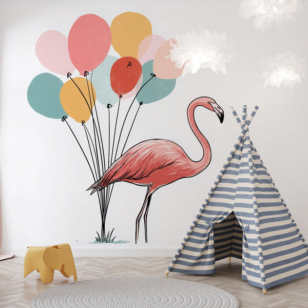 Flamingo and Balloons Wallpaper | Festive Pastel Mural