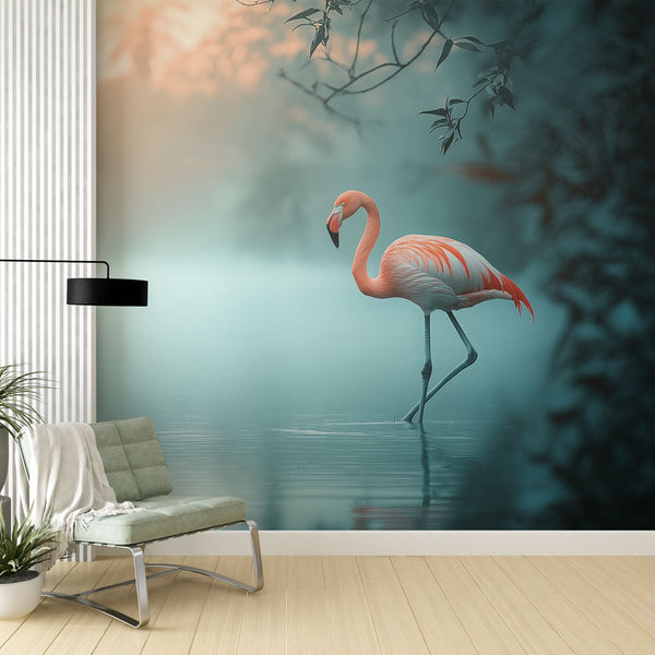 Elegant Flamingo Wallpaper | Serene Misty Wall Mural