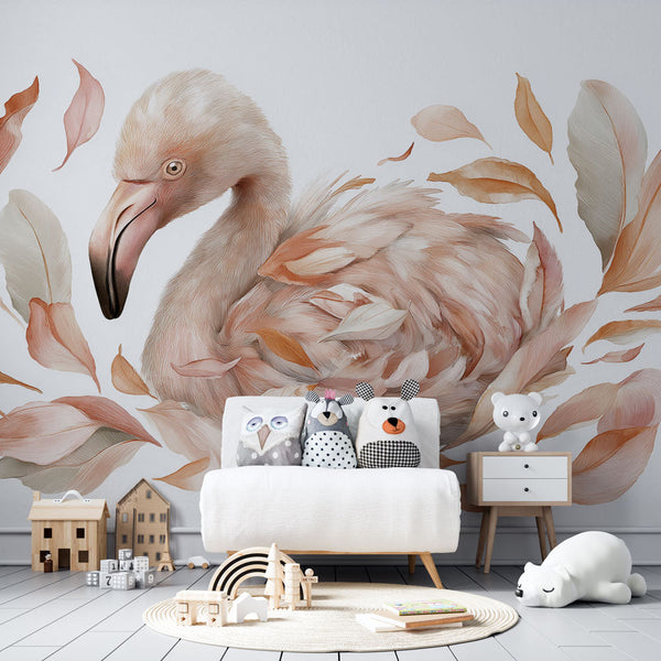 Flamingo Wallpaper | Delicate Flamingo in Soft Pastel Feathers