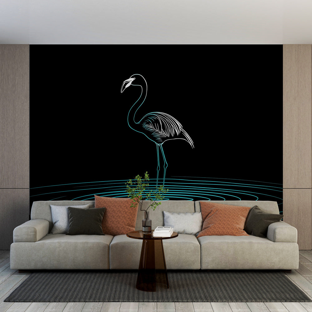 Flamingo Wallpaper | Elegant Bird on Black With Ripples