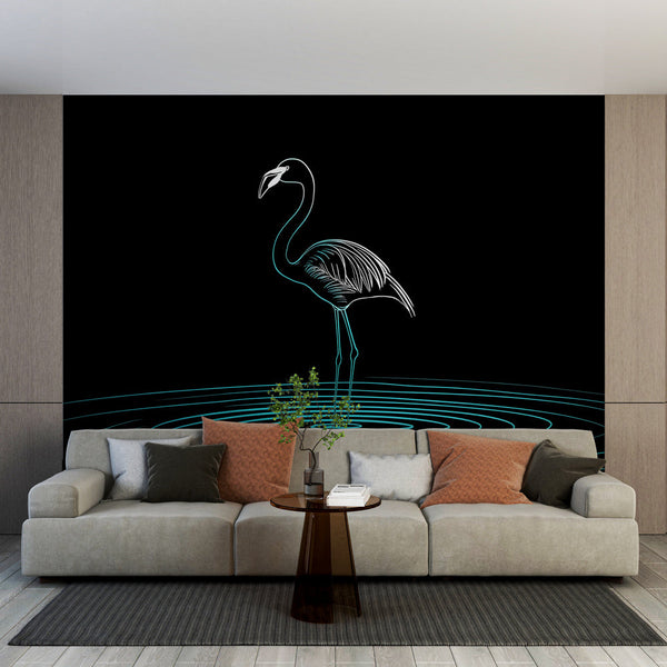 Flamingo Wallpaper | Elegant Bird on Black With Ripples