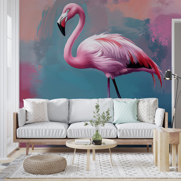 Pink Flamingo Wallpaper | Artistic Colourful Bird Wall Mural