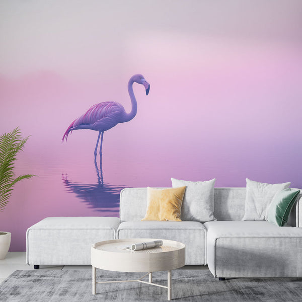 Pastel Flamingo Wallpaper | Silhouette Misty Wall Mural