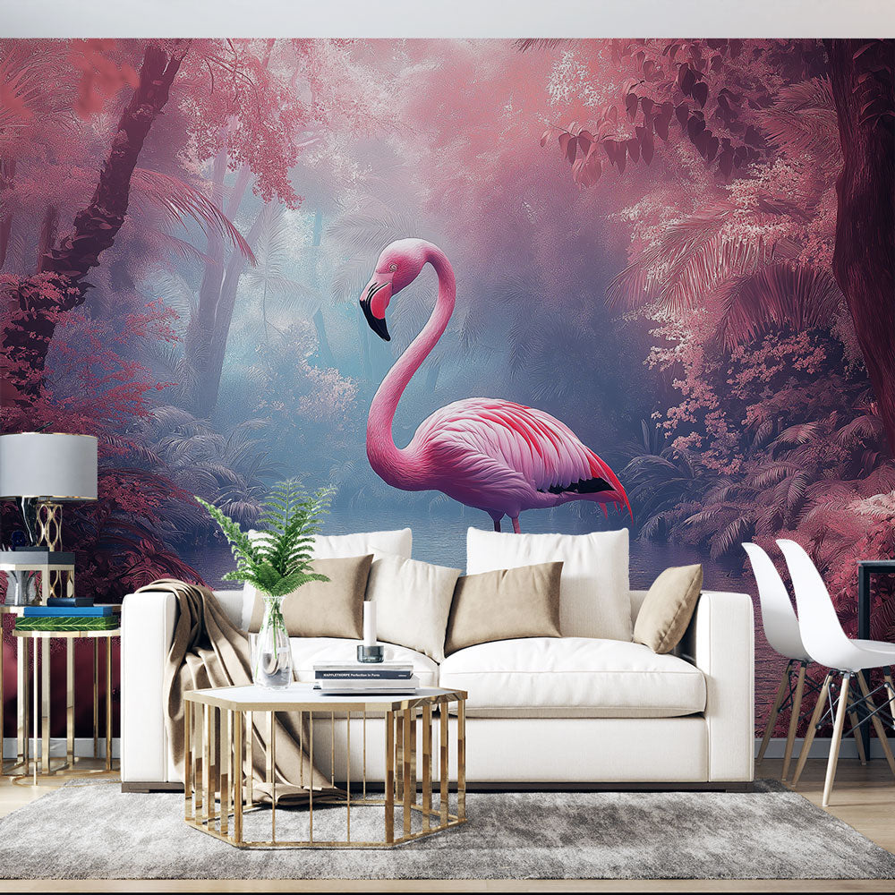 Pink Flamingo Wallpaper | Graceful Bird Fairytale Tropical Wall Mural