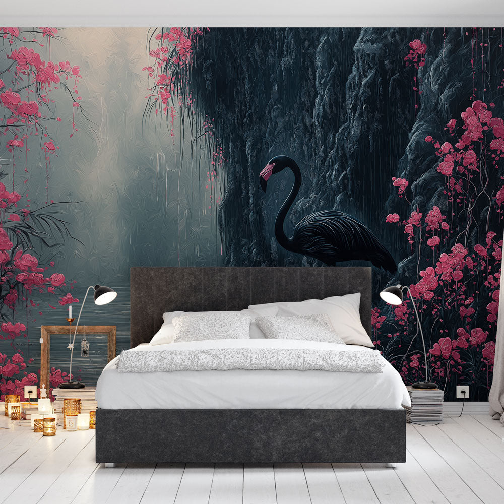 Pink Flamingo Wallpaper | Mysterious Landscape with Roses