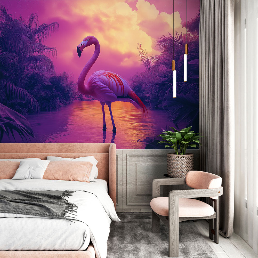 Flamingo Sunset Wallpaper | Vibrant Tropical Wall Mural