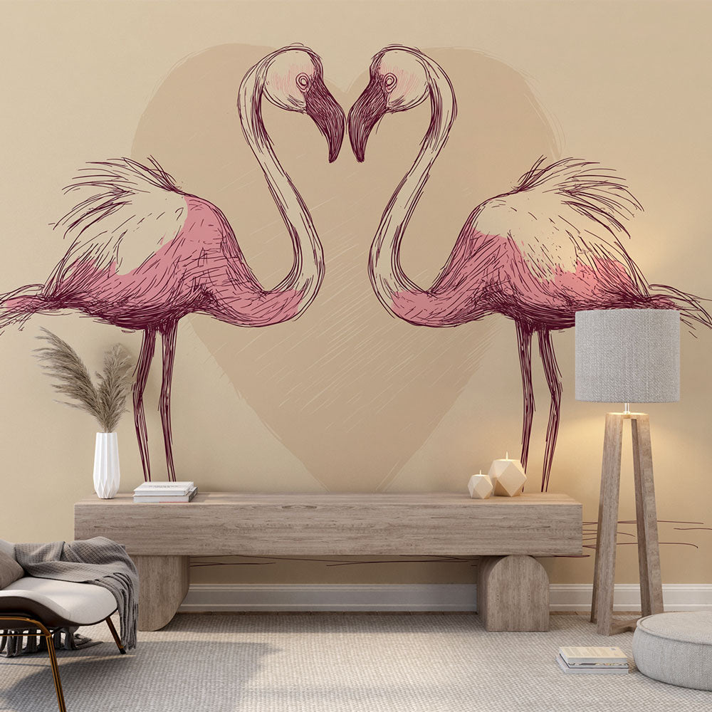 Flamingo Wallpaper | Two Flamingos Forming a Delicate Heart