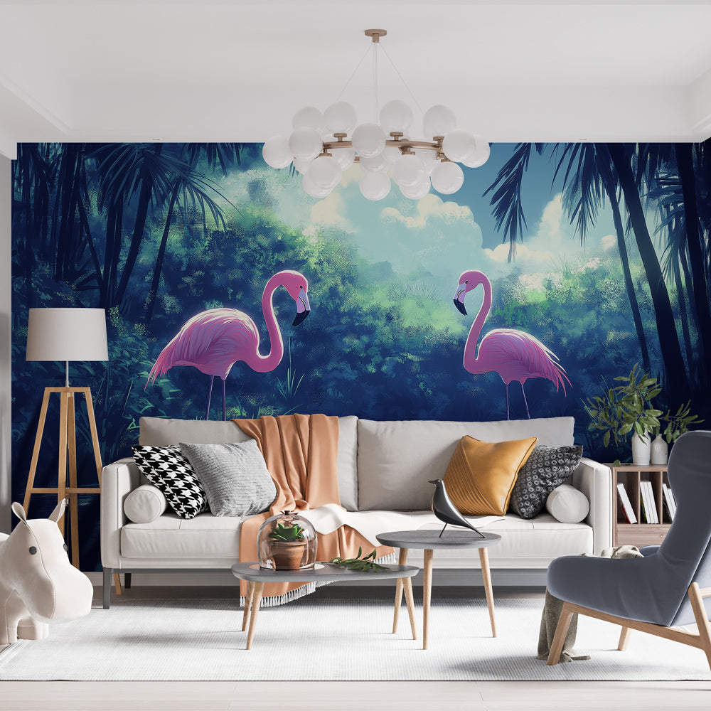 Flamingos Wallpaper | Tropical Lake Scene Wall Mural