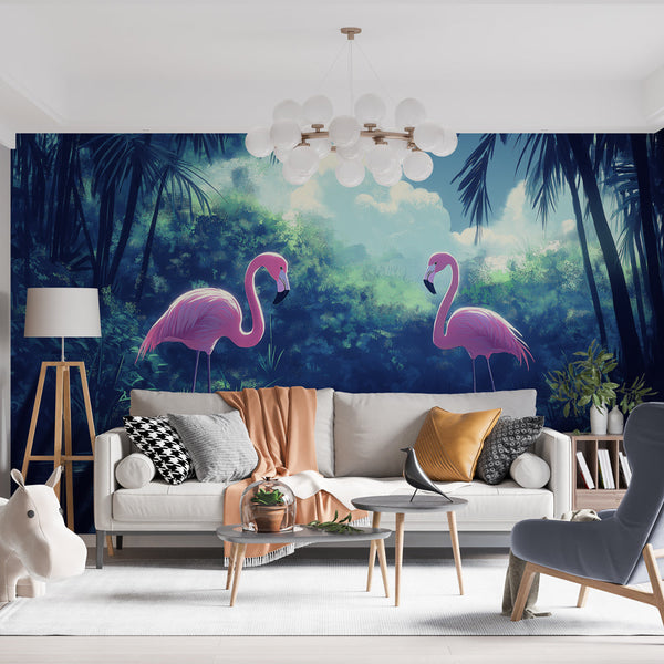 Flamingos Wallpaper | Tropical Lake Scene Wall Mural