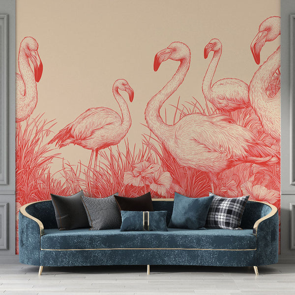 Flamingo Wallpaper | Tropical Scene with Delicate Flowers