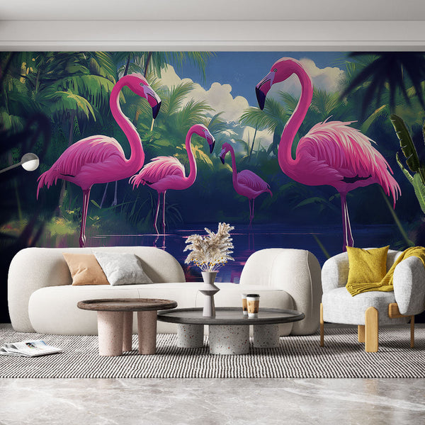 Elegant Flamingos Wallpaper | Vibrant Tropical Wall Mural