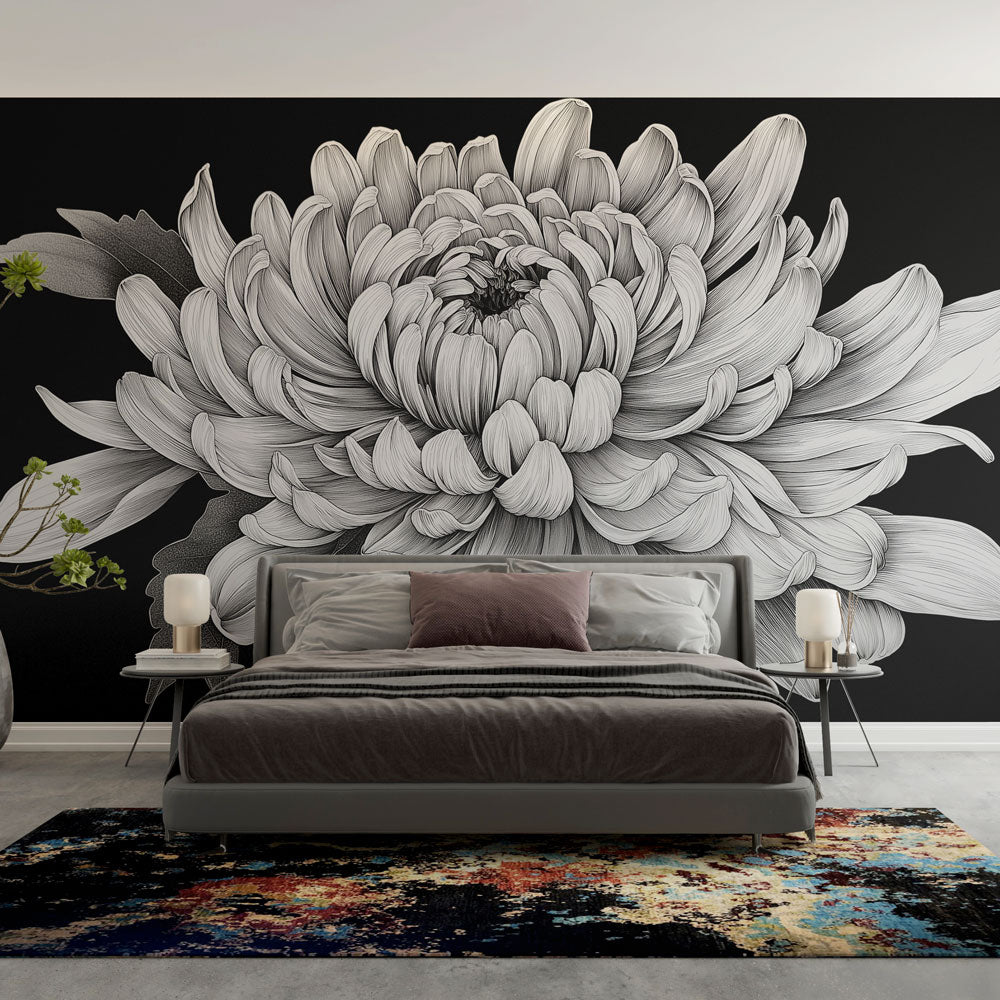 White Flower Wallpaper | Black Background Wall Mural