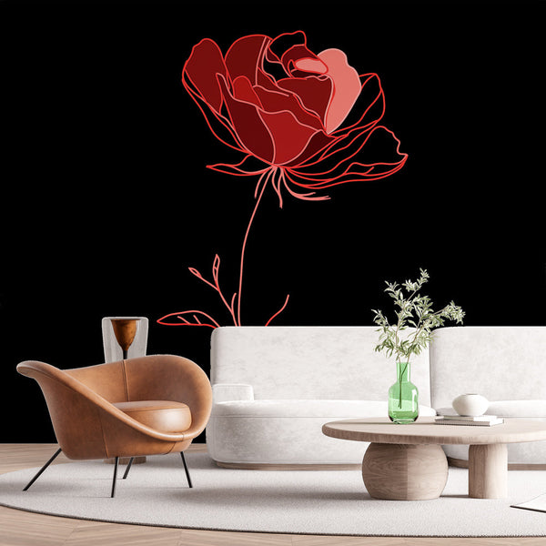 Rose Wallpaper | Elegant Red Rose Outline on Black Ground
