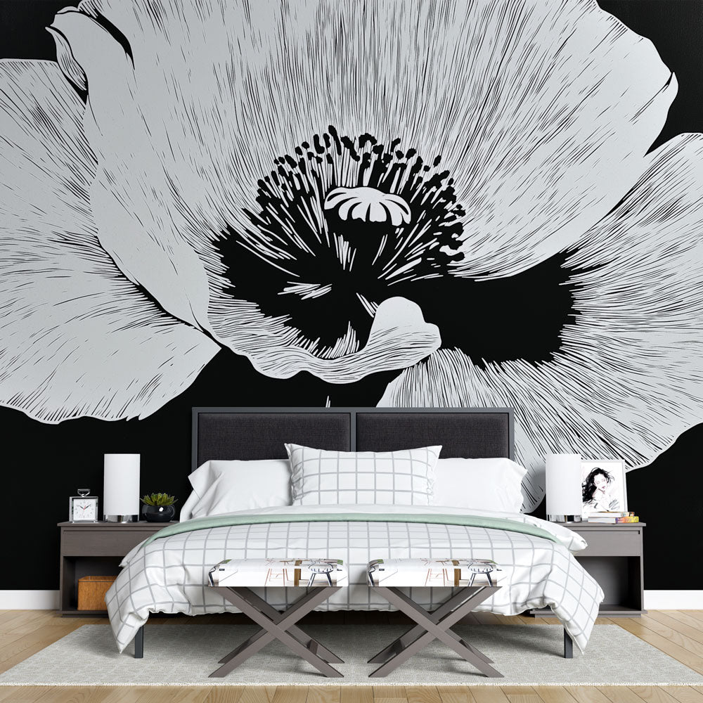 Modern white peony wallpaper