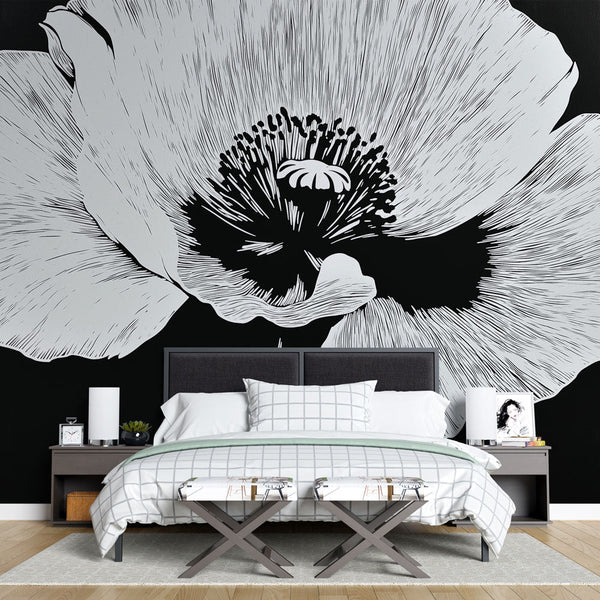 Modern white peony wallpaper