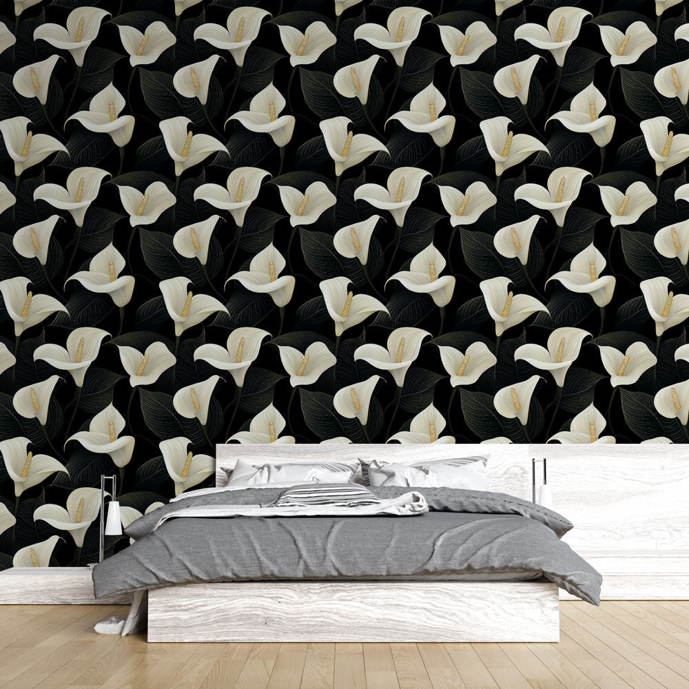 White Flower Wallpaper | Elegant Blooms on Black