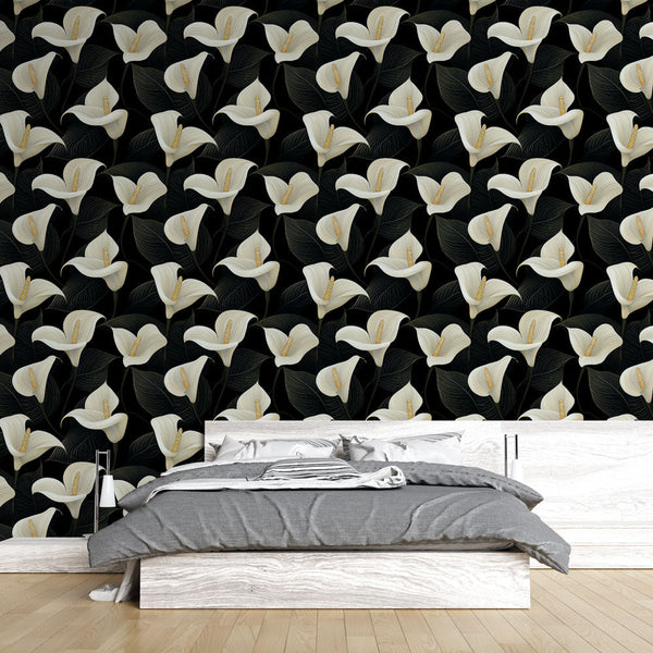 White Flower Wallpaper | Elegant Blooms on Black