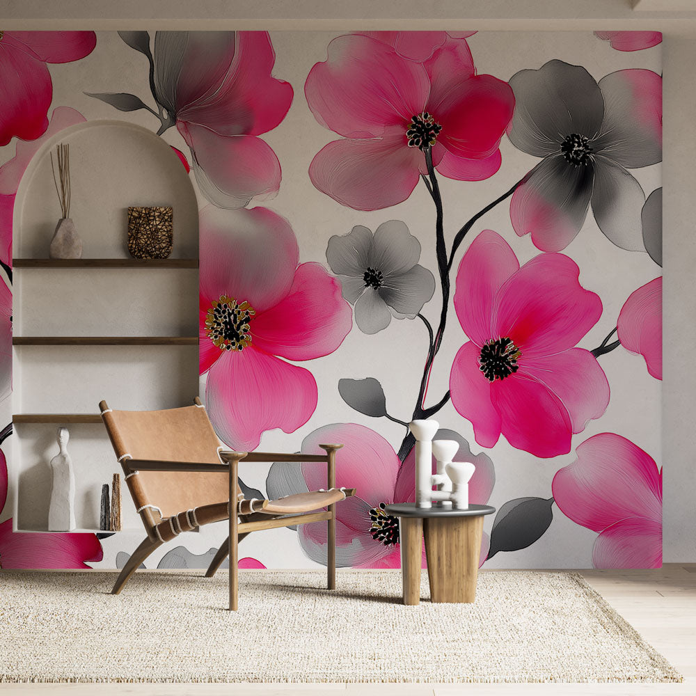 Floral Wallpaper | Vivid Pink Blooms With Graphic Details