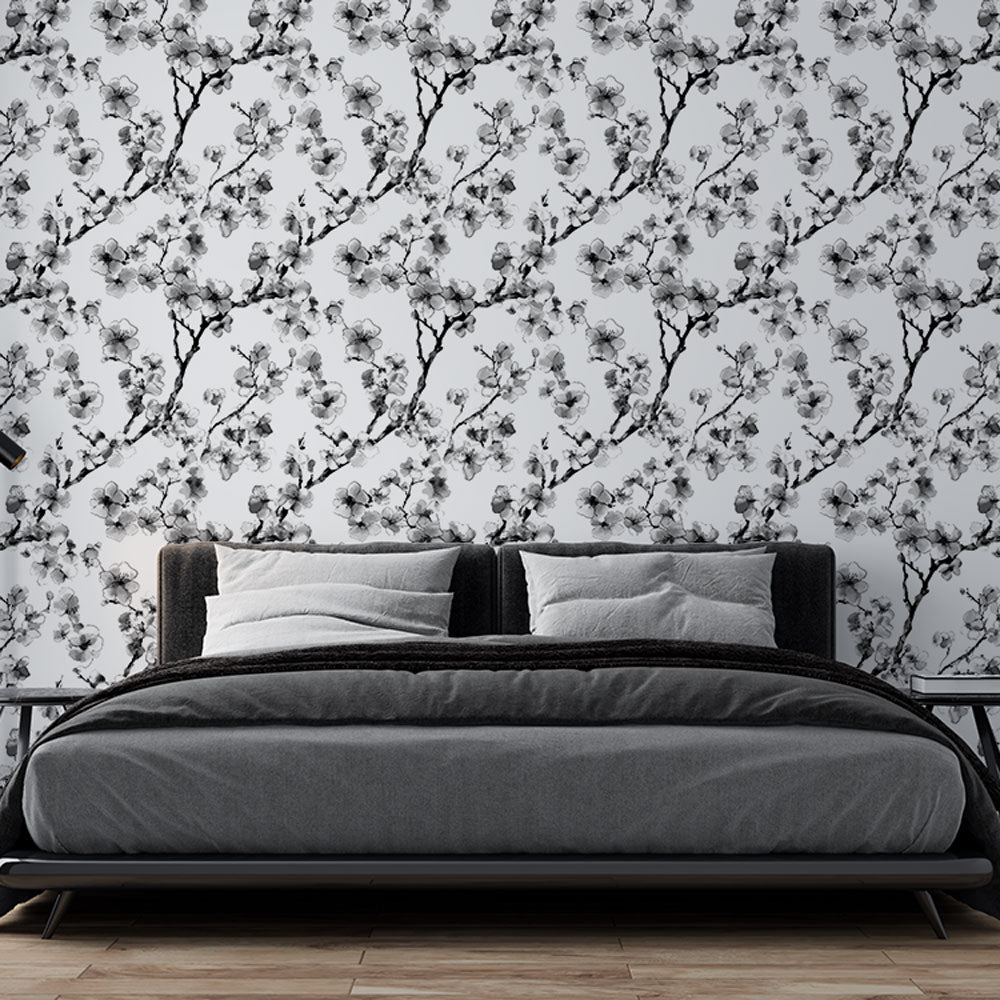 Black White Cherry Blossom Wallpaper Wall Mural