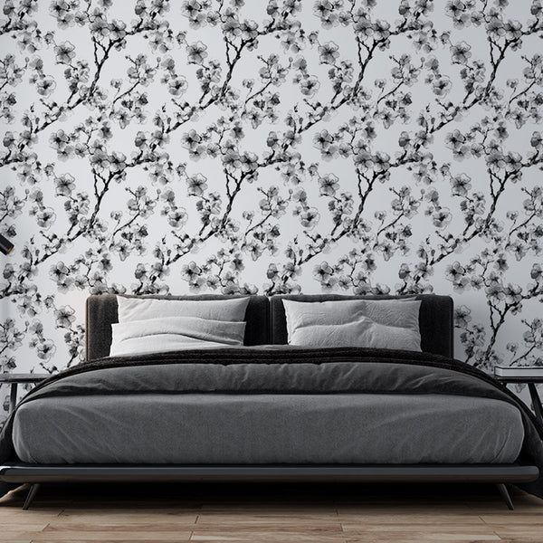 Black White Cherry Blossom Wallpaper Wall Mural