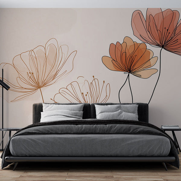Delicate Floral Wallpaper | Fine Line Blooms Pastel Wall Mural