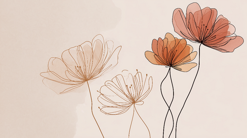 Delicate Floral Wallpaper | Fine Line Blooms Pastel Wall Mural
