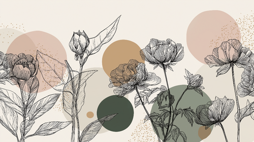 Delicate Floral Wallpaper | Black Line Blooms on Pastel