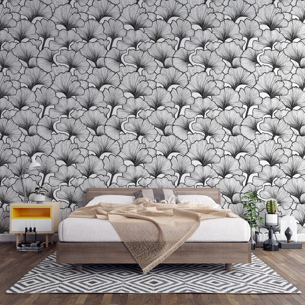 Delicate Flowers Wallpaper | Black & White Stylised Wall Mural