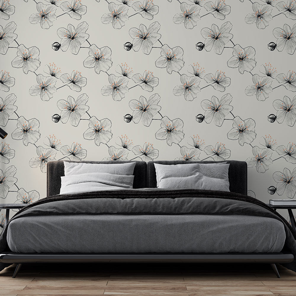 Delicate Floral Wallpaper | Black White & Colour Mural