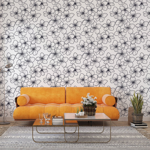 Delicate Flowers Wallpaper | Black & White Floral Wall Mural