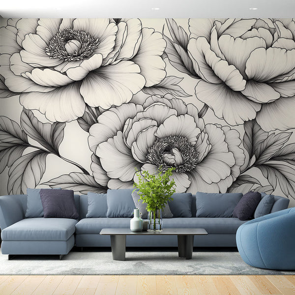 Flower wallpaper | Bold black and white wall mural design
