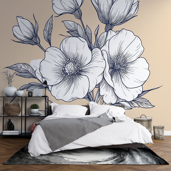Elegant flowers wallpaper | Black and white floral design