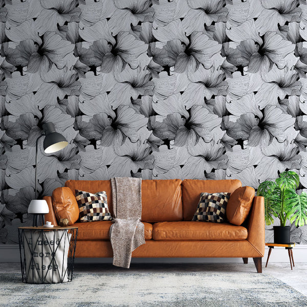 Black & White Flowers Wallpaper | Delicate Artistic Wall Mural