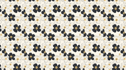 Black & White Floral Wallpaper with Gold Touches
