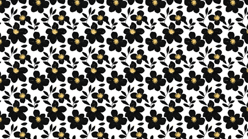 Black & Gold Bloom Wallpaper | Floral Mural on White