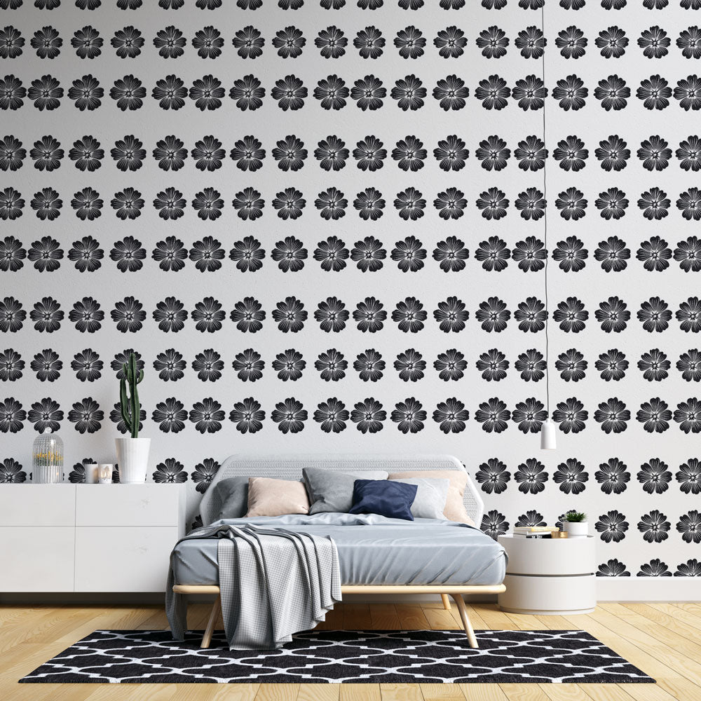 Black Florals Wallpaper | Stylised Repeat Pattern Wall Mural