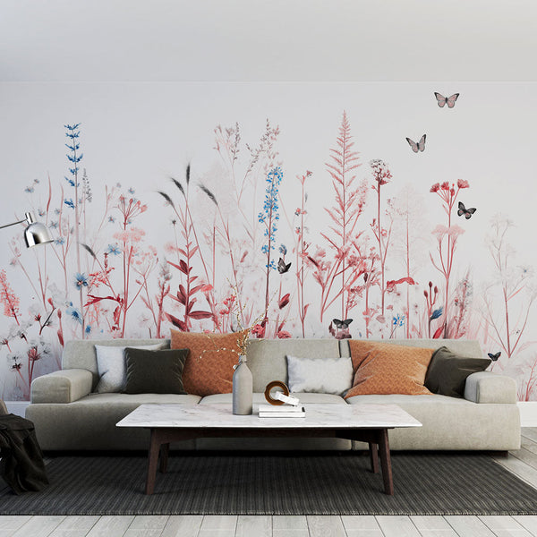 Bordeaux Wildflower Butterflies Wallpaper | Mural