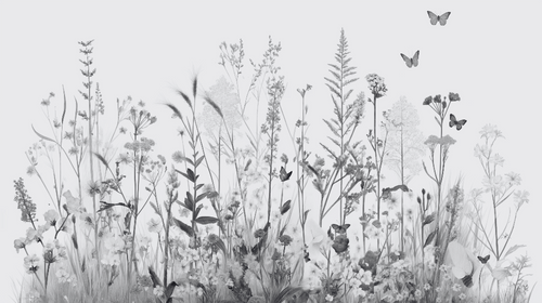 Black & White Wildflower Butterfly Wallpaper | Mural