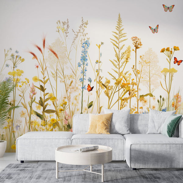 Vintage Wildflower Butterfly Wallpaper | Mural