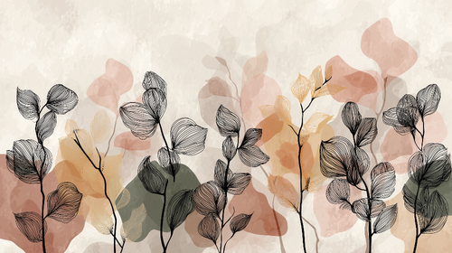 Abstract Floral Wallpaper | Black Line Pastel Wall Mural