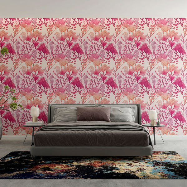 Seahorse and Flower Wallpaper | Pink Ocean Wall Mural