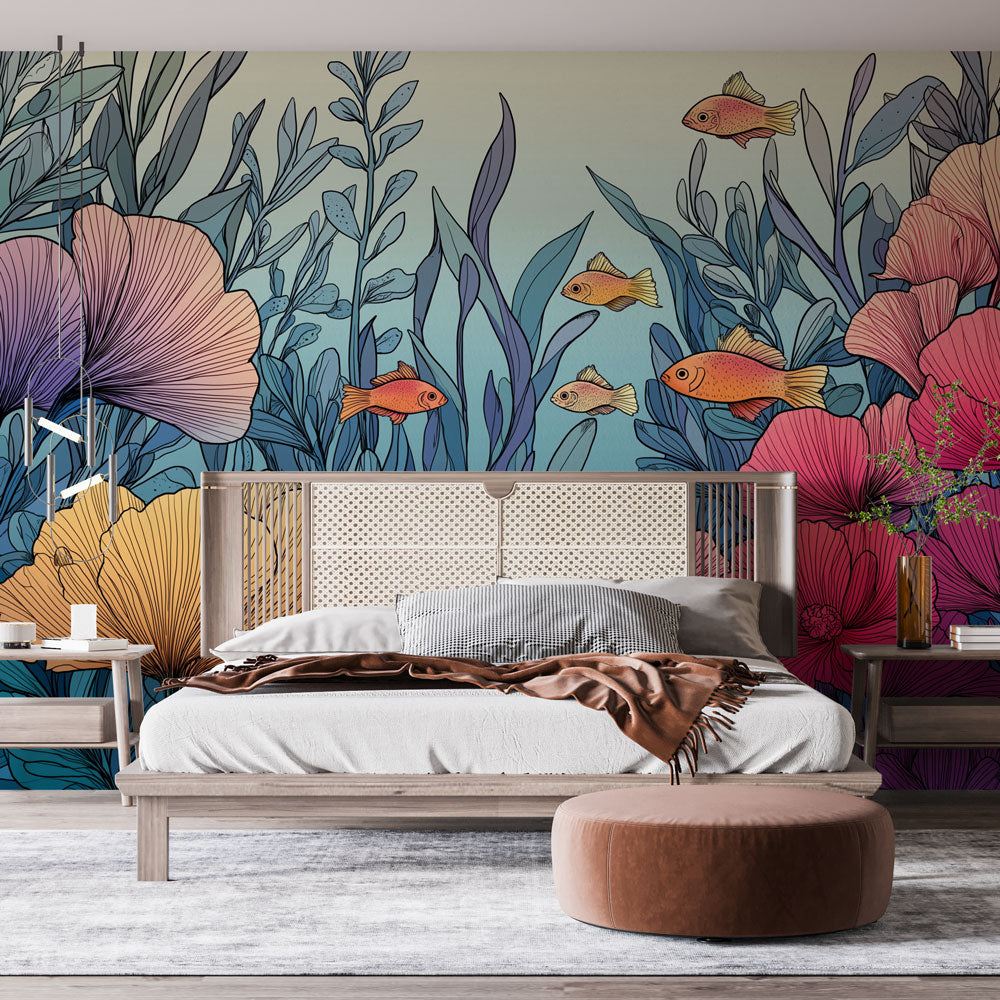 Underwater Floral Wallpaper | Fish and Flowers Wall Mural