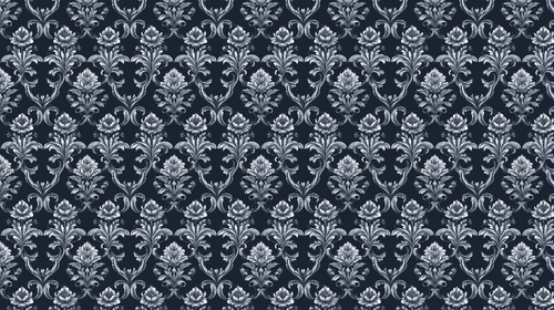 Baroque Floral Wallpaper | Blue White on Navy Wall Mural