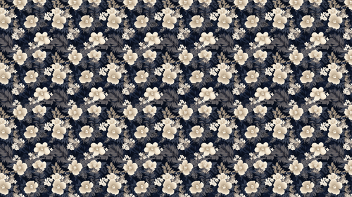 Beige and Navy Floral Wallpaper | Blooms and Lush Foliage