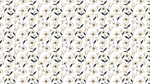 Beige & Black Floral Wallpaper | Delicate Flowers Mural